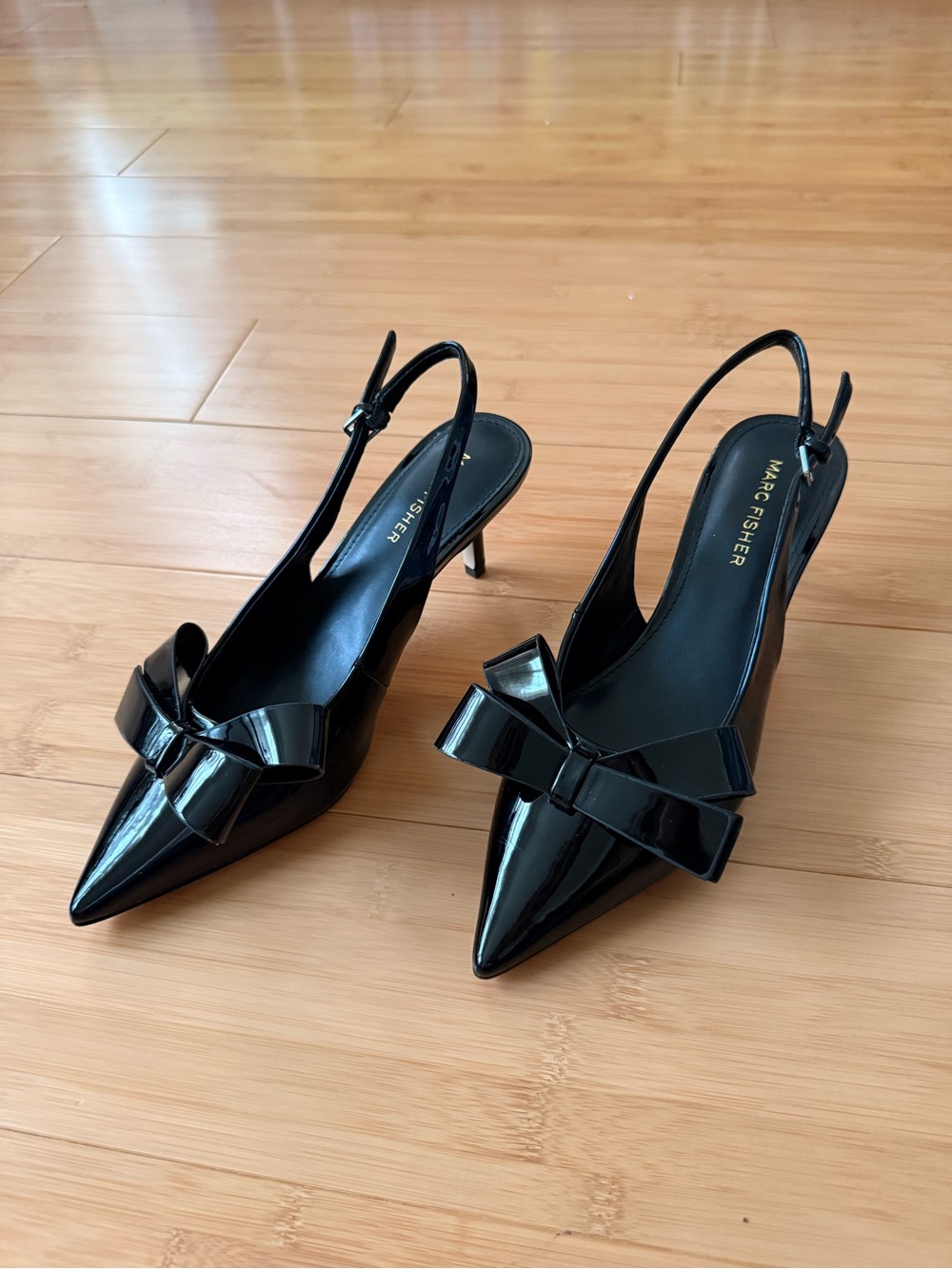 Marc Fisher - Allon - Patent Slingback Heel with Bow Detail - Black - Size 7